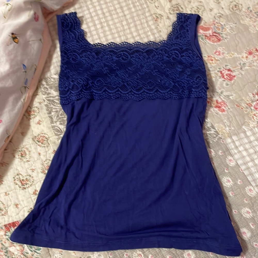 Navy dark blue lace tank top